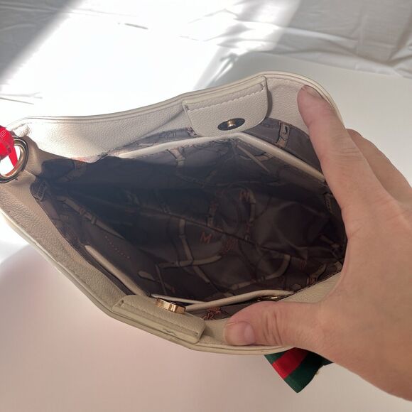 Montana West Purse Cream With Green & Red Strap Purse 12”x10” - NWT - Picture 5 of 7